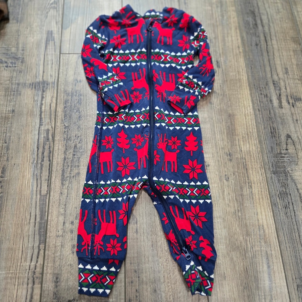 Hanna Andersson Kids Reindeer Snowflake One Piece Zip Pajama Sleepwear 6-12 Mo